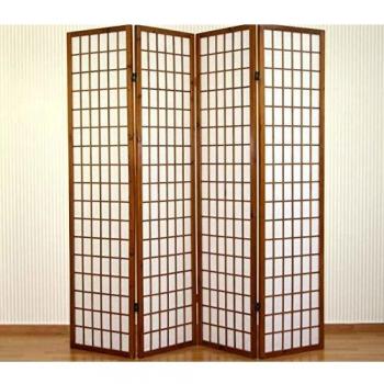 Biombo de 4 paneles en madera marrón y papel de arroz 175x176cm PAR06043