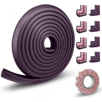 LinGear Kit Protector de Esquinas y Bordes Grueso para Bebés y Niños, 1 Rollo de 5m y Juego de 8 Cantos Protección Bebé en Casa No Tóxico para Mueble, Mesa, Esquina de Pared