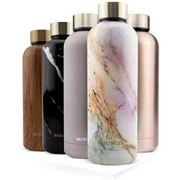 MAMEIDO Botella de acero inoxidable de 1 l – Pearl Marble Gold – Botella isotérmica a prueba de fugas, botella de agua sin BPA, termo de acero inoxidable para agua, café y té