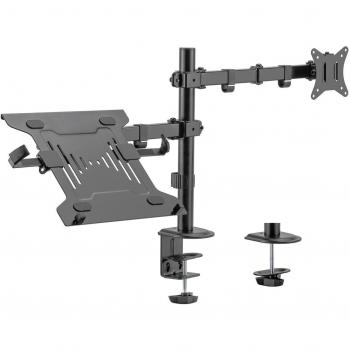 Ewent EW1519 Soporte de Escritorio para Monitor y Portátil, Ajustable, para Monitores hasta 32 Máx. 8kg y Portátiles hasta 15.6 Máx