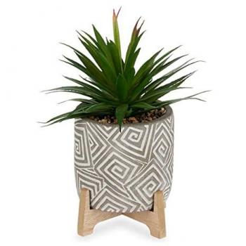 Planta Decorativa con Soporte de Madera y Plástico (12 x 20 x 12 cm)
