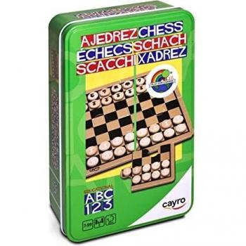 Cayro - Ajedrez - + 5 Años - Caja Metálica - Triple Juego Educativo de Mesa de Niños y Adultos - Tablero