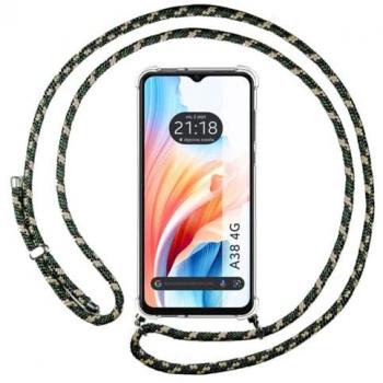 Funda Colgante Transparente para Oppo A38 4G con Cordón Verde/Dorado