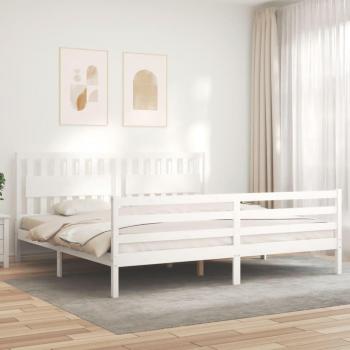 Estructura de cama con cabecero de madera maciza blanca 200x200 cm