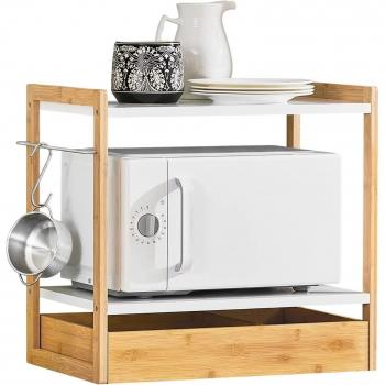 Estante de cocina SoBuy KCR07-WN con 2 estantes, 1 cajón y soporte para paños, color blanco y natural, dimensiones 55 x 35 x 49 cm