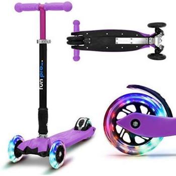 Scooter Infantil Fun Pro TWO - Plegable, Ruedas LED, Altura Ajustable (56-86 cm), Hasta 80 kg, Para Niños a Partir de 5 Años - Color Violeta