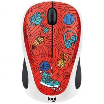 Logitech M238 Doodle Collection - Ratón Inalámbrico Óptico 1000 DPI, Estilo Champion Coral con 15 Adhesivos Premium y Duración de Pila de 12 Meses, Compatible con Windows, Mac, Chrome OS y Linux