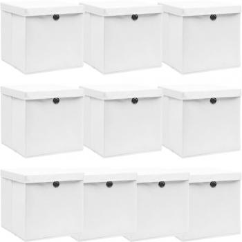 Cajas de almacenaje con tapas 10 unidades tela blanco 32x32x32 cm