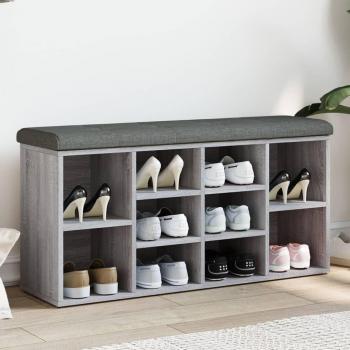 Banco zapatero gris de madera multicapa, dimensiones 102x32x50 cm