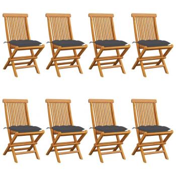Teak Garden Chairs Set with Anthracite Cushions - 8 pcs Solid Wood