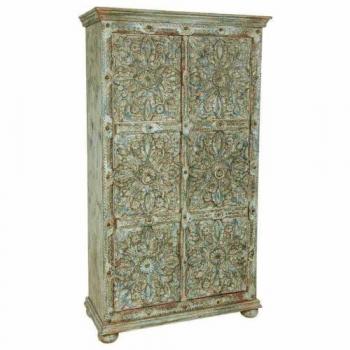 Armario de Madera Tallada Verde Acabado Artesanal 102x44x183 cm - Almacenamiento Elegante