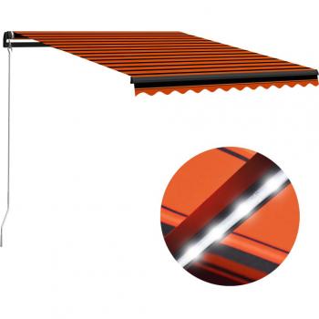 Toldo retráctil manual con LED naranja y marrón 300x250 cm