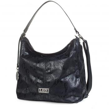 Lois - 94970 Bolso de Mujer Bandolera Tipo Hobo Ajustable. Cierre con Cremallera. Bolsillo detrás Cremallera. Forro Estampado. Piel sintética Polipiel Efecto Serpiente, Color Negro