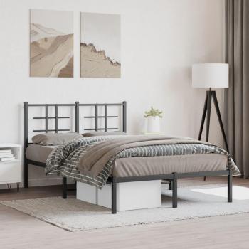 Estructura de Cama con Cabecero de Metal Negro 120x200 cm