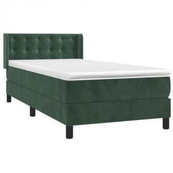 Cama box spring con colchón terciopelo verde oscuro 100x200 cm
