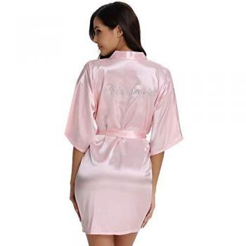 Vlazom Kimono Mujer Bata para Satin Mujer, Albornoces para Mujer de Batas Novia Boda de Pijamas para Kimono dama de honor Suave y Sexy,XXL,Rosado-dama de honor