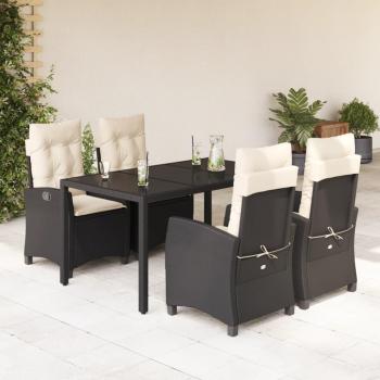 5 Piece Black Poly Rattan Garden Dining Set with Cushions