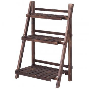 Estante para Plantas de Madera de Abeto con 3 Niveles, Plegable, Expositor de Flores para Jardín, Patio y Balcón, Color Marrón, Dimensiones 60 x 32 x 93