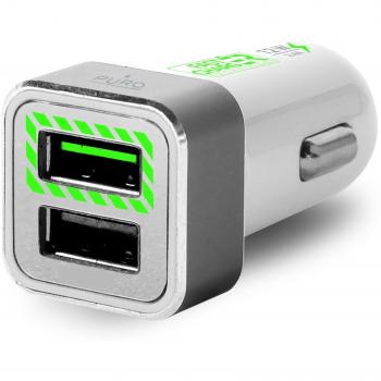 Puro PUCC019 - Mini cargador de coche, 2.4 Amp, 2 puertos USB, color blanco