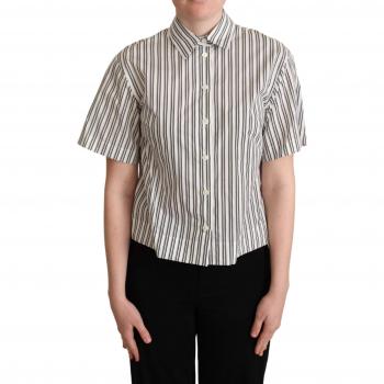 Dolce & Gabbana White Black Striped Shirt Blouse Top - IT44|L, Female, Size: M