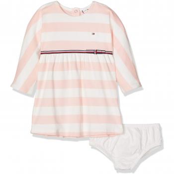 Tommy Hilfiger Rugby Stripe Dress L/s, Conjunto para Bebés, Rosa