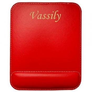 Almohadilla de cuero sintético de ratón personalizado con el texto: Vassily