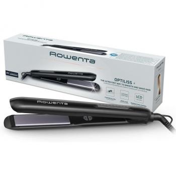 Plancha de pelo Rowenta Optiliss + SF3320F0, Tecnología Thermo Control, Revestimiento Cerámico Turmalina, Hasta 230 °C, LCD, Apagado Automático, Negro