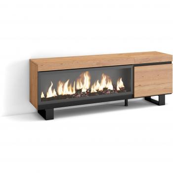 Mueble TV Industrial con Chimenea Eléctrica XXL para Televisores hasta 65, Diseño Moderno, Roble, 160 cm