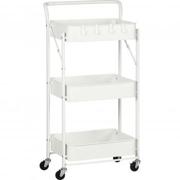 Carrito multiusos Homcom 3 niveles con ruedas plegable blanco 89x43x31 cm