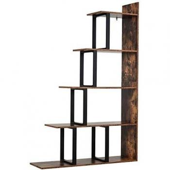Estantería Biblioteca Separadora de Ambientes Estilo Industrial en Escalera con 5 Estantes 102x30x160 cm Color Marrón Rústico