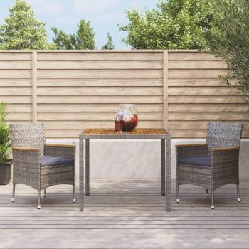 3-Piece Grey Poly Rattan Garden Dining Set with Cushions