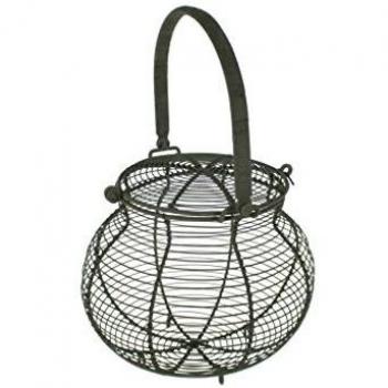 Cesta huevera redonda grande de alambre con asa y tapa utensilio cocina almacenaje de huevos estilo vintge. Medidas: 20xØ22 cm.