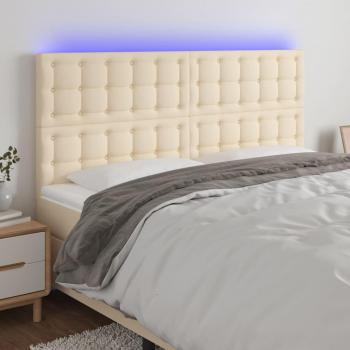 Cabecero LED 180x5x111/128 cm Tela Crema con luces LED, dimensiones de 180 cm de ancho, 5 cm de grosor y altura ajustable entre 111 y 128 cm, tapizado en tela