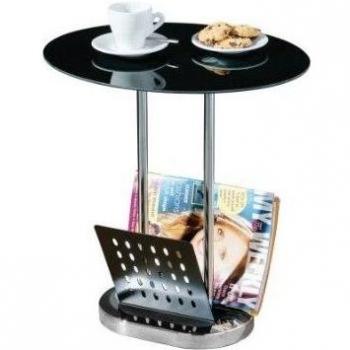 Premier Housewares - Mesita de café ovalada con revistero, encimera de cristal y patas de metal, color negro
