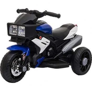 HOMCOM Moto Eléctrica Infantil con 3 Ruedas para +3 Años Triciclo con Pedal para Niños Batería 6V con Luces Música Neumáticos Anchos Velocidad 3 km/h 86x42x52 cm Azul y Negro