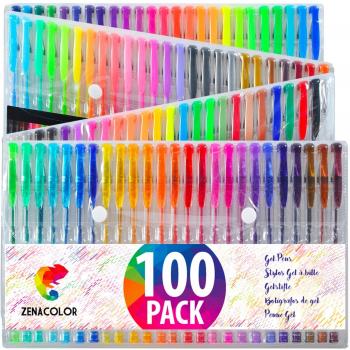 100 bolígrafos de gel Zenacolor con estuche - Set extragrande - 100 colores únicos