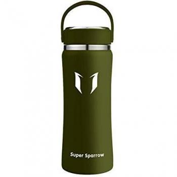 Super Sparrow Botella de Agua Acero Inoxidable - 500ml, Boca Ancha Termo, Sin BPA Free, Botellas Termica Reutilizable Frascos Térmicos para Niños & Adultos, Deporte, Oficina, Yoga, Ciclismo