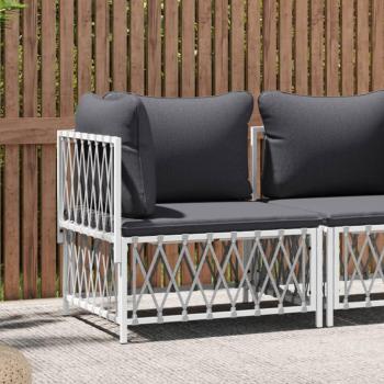 vidaXL White Woven Fabric Garden Corner Sofa with Cushions