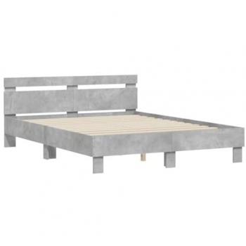 Estructura de cama con cabecero y luces LED gris hormigón 140x200 cm
