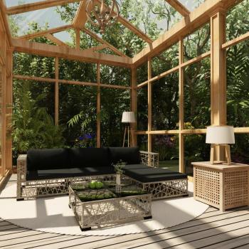 Set de Jardín 5 Piezas con Cojines en Polyrattan Gris