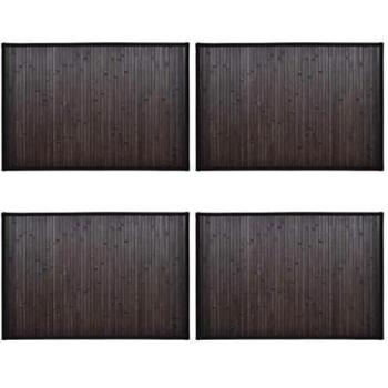 vidaXL 4X Alfombrillas de Baño Bambú Accesorios Servicio Modernas Ideal Decoración Base Antideslizante PVC Resistentes Duraderas Marrón Oscuro 60x90cm