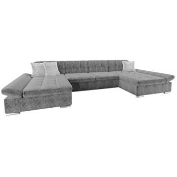 Sofá rinconero Comfivo 240, gris, con función de descanso, caja de ropa de cama y medidas 360x160x75cm