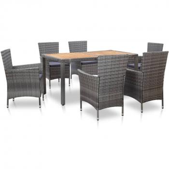 7-Piece Grey Poly Rattan Outdoor Dining Set with Cushions