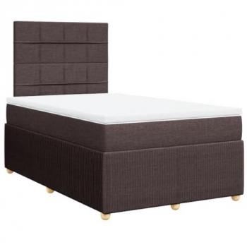 Cama Box Spring con Colchón de Tela Marrón Oscuro 120x190 cm