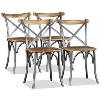 Industrial Steel & Wood Cross Back Dining Chairs