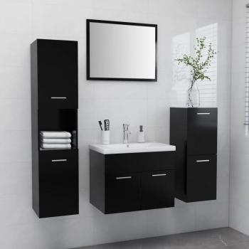 Conjunto de muebles de baño aglomerado negro con lavabo empotrado, fregadero, grifo y espejo