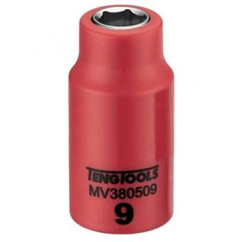 Vaso Aislado Tengtools MV380509 - 3/8' 9MM, métrica, 6 puntos, 1000 voltios, enchufe aislado poco profundo, herramienta de electricistas