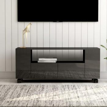 Mueble para TV de madera contrachapada 120x35x48 cm en color gris brillante, ideal para salón, con diseño moderno y funcionalidad práctica