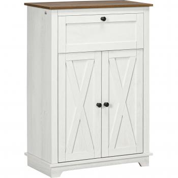 HOMCOM Aparador para Salón Armario de Almacenamiento con Puertas Dobles Cajón y Estante Ajustable 60x30x87,4 cm Blanco