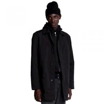 Lyle & Scott Men's Black Tonal Eagle Mid-Length Car Coat - Size Small/Regular 36